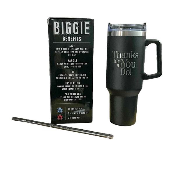 40 oz 'Thanks for all You Do'!' Stainless Steel Hot Cold Tumbler with Handle - Picture 2 of 10